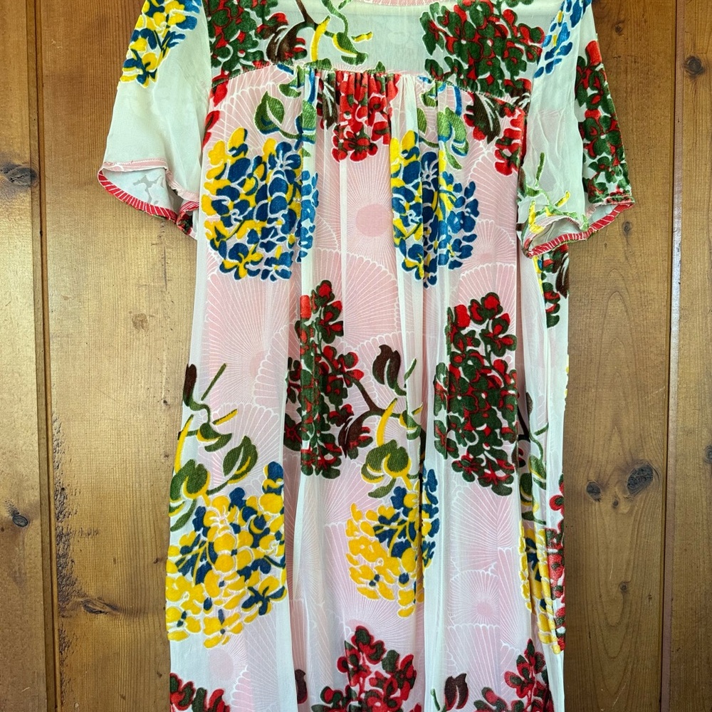 Maeve Anthropologie Short Sleeve Flocked Lined Shift House Dress Floral